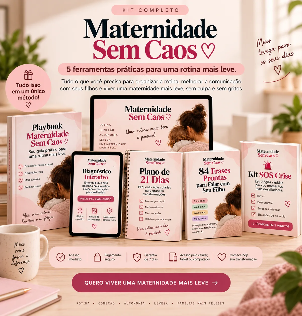 Kit Completo Maternidade Sem Caos com os 5 materiais digitais