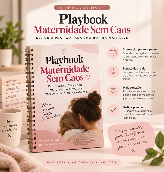 Mockup do material Playbook Maternidade Sem Caos