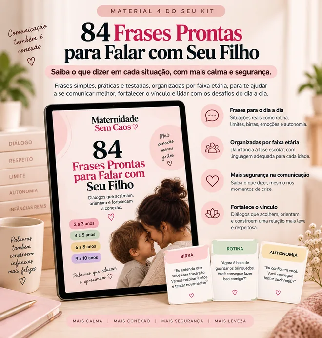 Mockup do material 84 Frases Prontas para Falar com Seu Filho